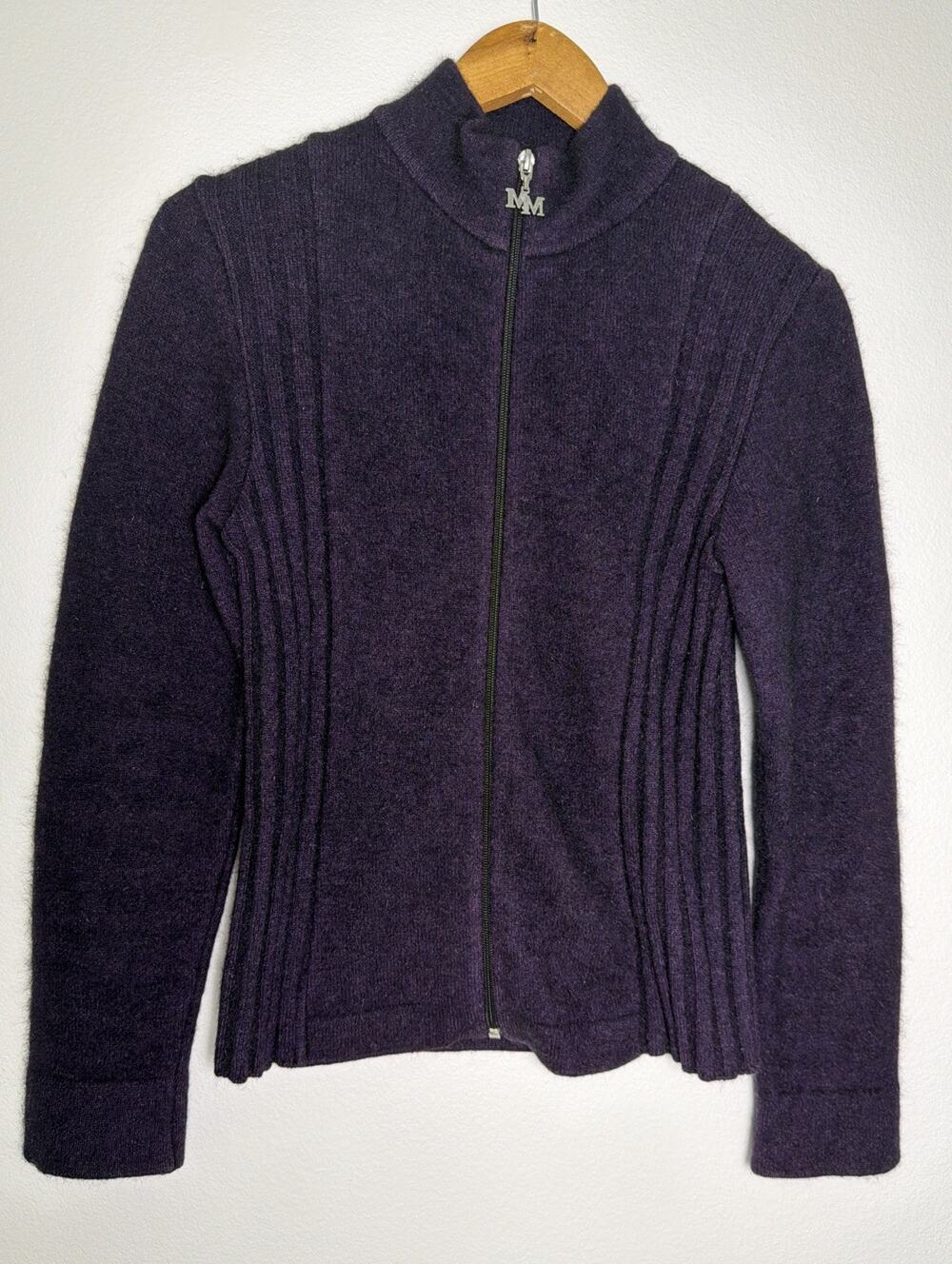 Merino Mink Wool Possum Silk Cardigan New Zealand Women’s XS Small Purple Zip